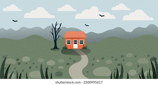 Landscape nature background hand drawn scenery illustration