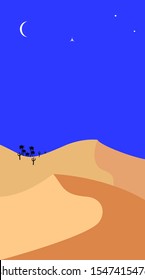 landscape nature backgrounders desert at night. Vector illustration.