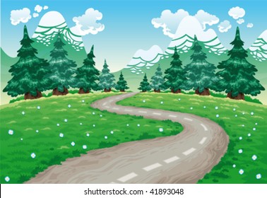 Landscape in nature. Cartoon and vector illustration, isolated objects