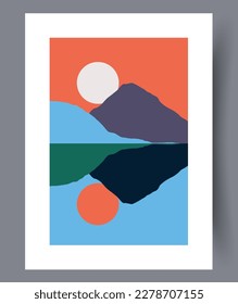 Landscape nature changes climate wall art print. Contemporary decorative background with climate. Wall artwork for interior design. Printable minimal abstract nature poster.
