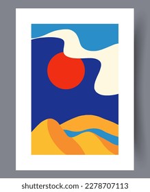 Landscape nature esoteric scenery wall art print. Contemporary decorative background with scenery. Printable minimal abstract nature poster. Wall artwork for interior design.