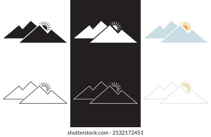conjunto de ícones paisagem e natureza, ilustração Vetor isolada no fundo branco e preto. PEs 10