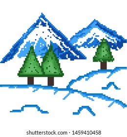 landscape and nature illustration with pixel art style. Mountain view pixel art. EPS 10