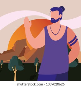 landscape nature with man