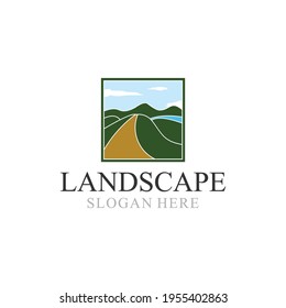 landscape nature mountain forest green logo design illustration