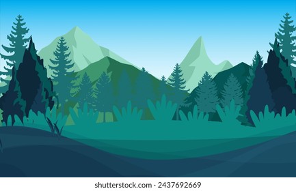 Landschaft der Natur mit Berggras und Wald.
