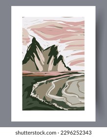 Landscape nature national park wall art print. Printable minimal abstract nature poster. Contemporary decorative background with park. Wall artwork for interior design.