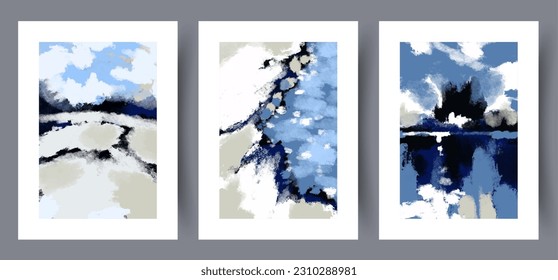 Landscape nature nautical scenery wall art print. Wall artwork for interior design. Set, collection. Contemporary decorative background with scenery. Printable minimal abstract nature poster.