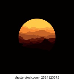 Panorama da natureza da paisagem em design de ilustração circular.