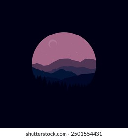 landscape nature panorama in circle shape illustration vector design.