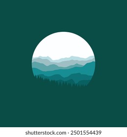 landscape nature panorama in circle shape illustration vector design.