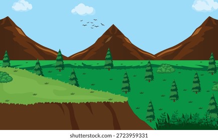 Landschaft Natur Panoramablick Grasland Berg Wald Vektor