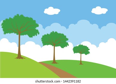 Landscape nature park in the village vector design outdoor, illustration landscape background park green grass