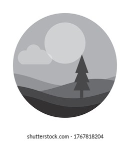 paisaje naturaleza pinar colinas del bosque de pinos nocturnos ilustración del vector plano icono