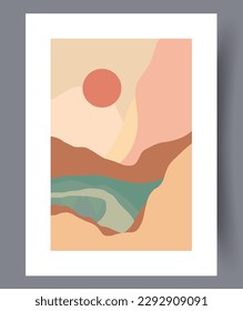 Landscape nature river canyon wall art print. Contemporary decorative background with canyon. Wall artwork for interior design. Printable minimal abstract nature poster.