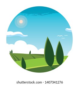 landscape nature scene in frame circular