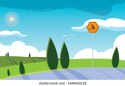 landscape nature scene with signage for cyclist