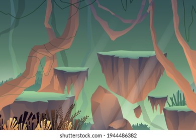 Landscape nature Stone platform in cave with calm atmosphere, cartoon vector illustration