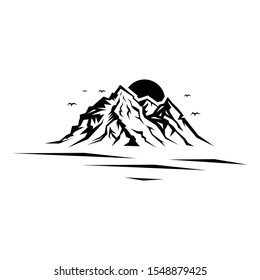 Landscape nature vector or outdoor mountain silhouette for element design. Mountains and travel icons for tourism organizations or outdoor events and mountains leisure. 