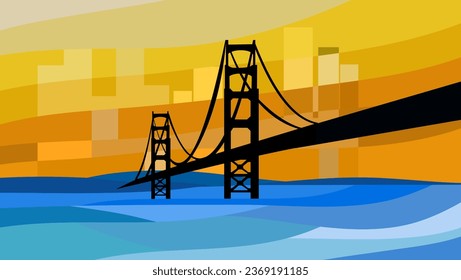 landscape with New York Bridge, high quality vector illustration