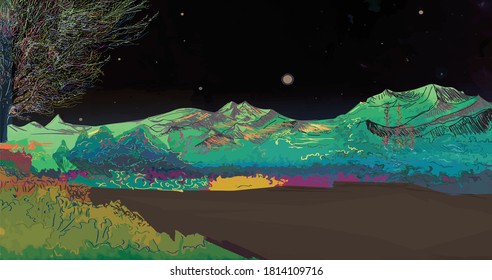 Landscape at night - panorama natural scene