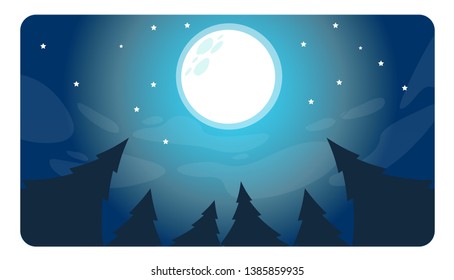 Landscape with night sky and moon. Vector banners set with landscape illustration.
