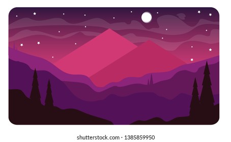 Landscape with night sky and moon. Vector banners set with landscape illustration.