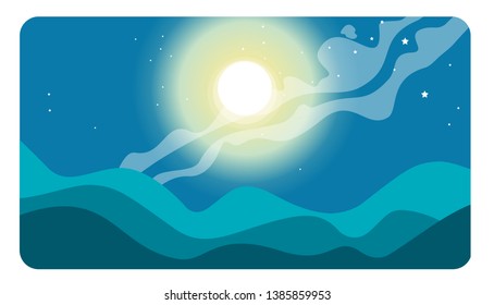 Landscape with night sky and moon. Vector banners set with landscape illustration.