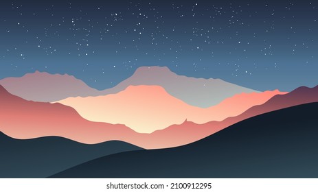 Landscape night view natural , Overlapping valleys at dusk  , Illustration Vector EPS 10