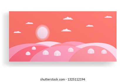 landscape nomad yurt steppes vector background