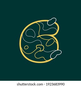 Landscape number six logo with geology line pattern. Modern font for adventure labels, mountain travel emblem, ecology posters and outdoor sport identity, etc.