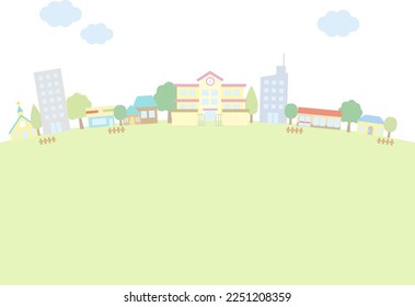 Landscape landscape with nursery school building house building stock illustration