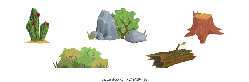 Landscape Object and Element with Tree Stump and Log Vector Set