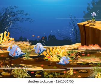 Landscape of the ocean - the Southern Ocean, and the waters where the animals live together. Coral reefs and coral reefs - vector for print, video creation or graphic design, web user interface,poster