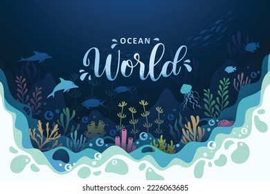 Landscape of oceans underwater world illustration