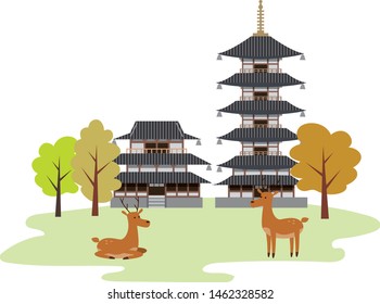 Landscape of an old building in Japan.
Sightseeing vector design of Japan's Nara.