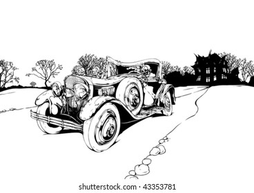 landscape with an old car