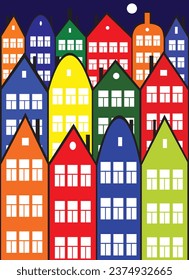 Landscape old town vector illustration.