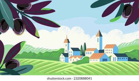 Paisaje con olivo. Paisaje del pueblo.