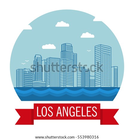 Landscape on the city flat los angeles.USA skyline and landmarks