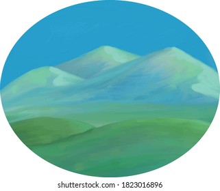 landscape on a mountain valley, imitation oil paint