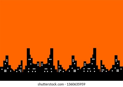 landscape orange sky with black cityscape design concept