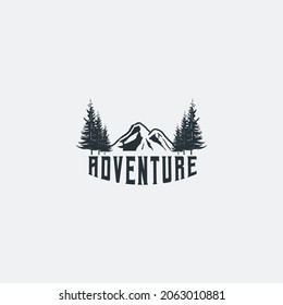 Landscape outdoor vector illustration. silhouette mountain explore badge design template for t shirt, and printing isolated on white background.  