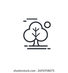 landscape outline icon. linear style sign for mobile concept and web design. Trees clouds and flying birds in the sky simple line vector icon. Symbol, logo illustration