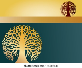 A landscape page layout with two round trees in it