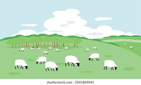 Landscape painting of Suffolk sheep grazing on a farm