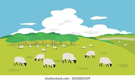 Landscape painting of Suffolk sheep grazing on a farm