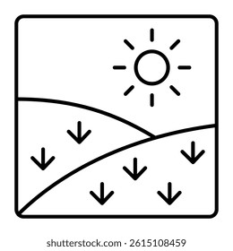 Landscape painting thin line icon, art of nature concept. Vector graphics. Picture frame sign on white background, linear style mobile or design