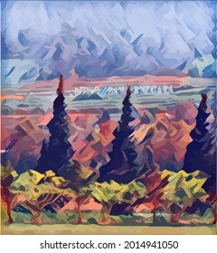 landscape painting in the village. very cool and beautiful 