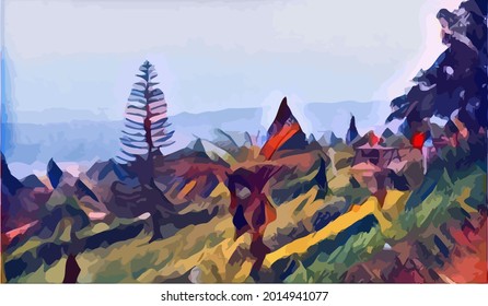 landscape painting in the village. very cool and beautiful 